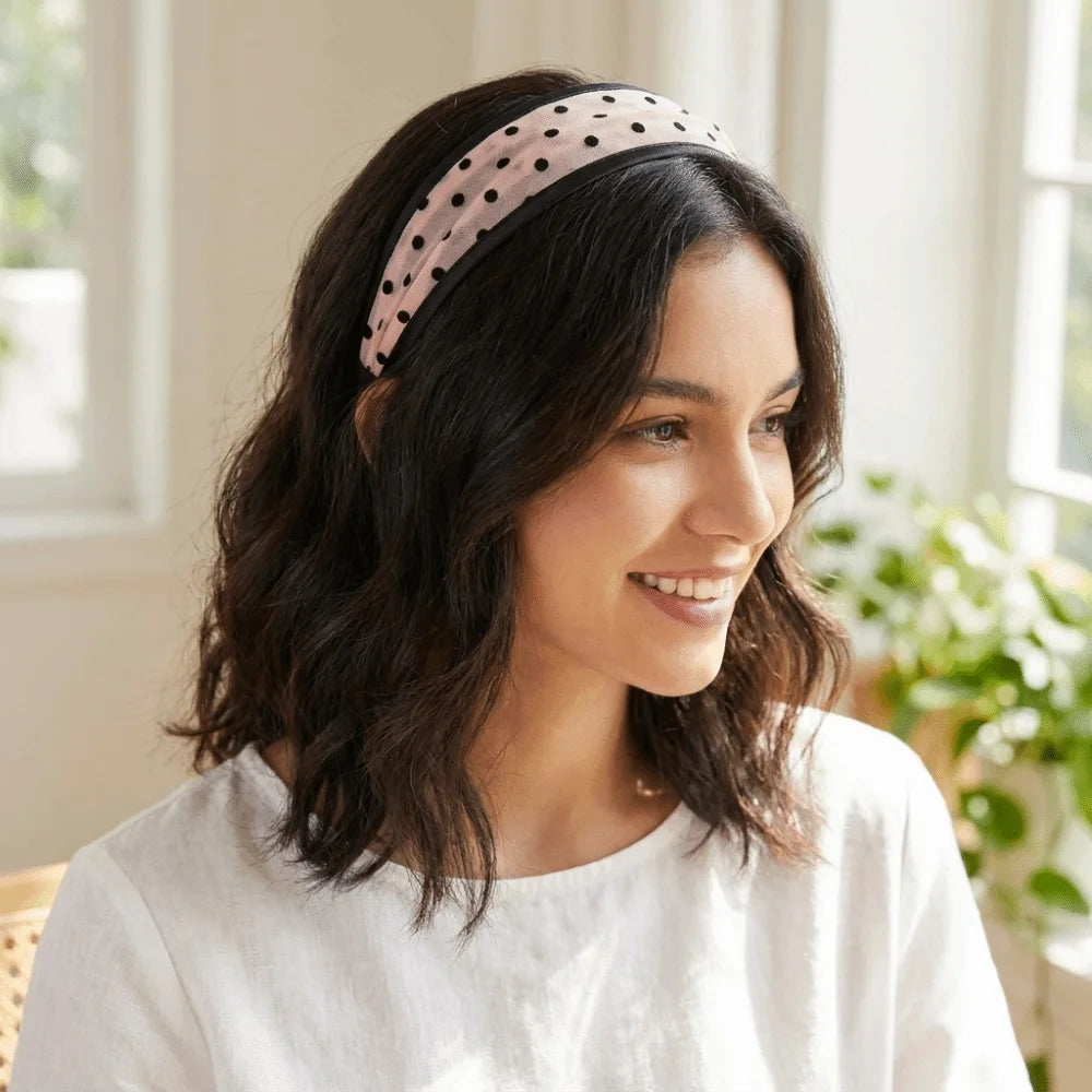 Polka Dot Mesh Wide Headband – Soft Non-Slip Hair Hoop Women Wide Hair Headband Peaceful Pleasures Health and Wellness