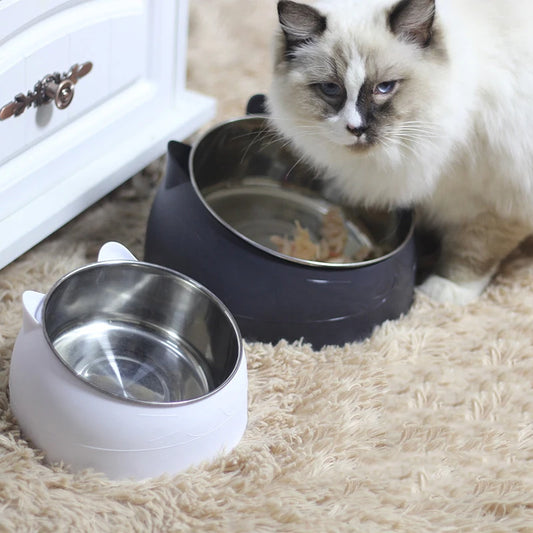 Cat Dog Bowl 15 Degrees Tilted Stainless Steel Cat Bowl Safeguard Neck Puppy Cats Feeder Non-slip Crashworthiness Pet Bowl Peaceful Pleasures Health and Wellness