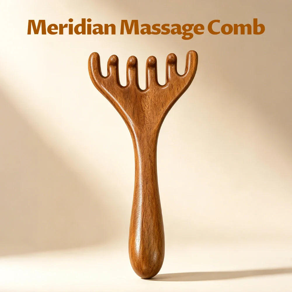 Sandalwood Five-Claw Scalp Massager & Gua Sha Comb