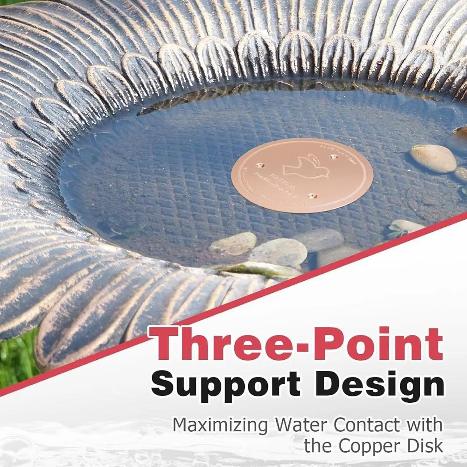 Universal Bird Bath Copper Disk Bird Bath Purification Disk With 3 Point Support Metal Cleaner Disks For Outdoor Bird Bath Tubs Peaceful Pleasures Health and Wellness