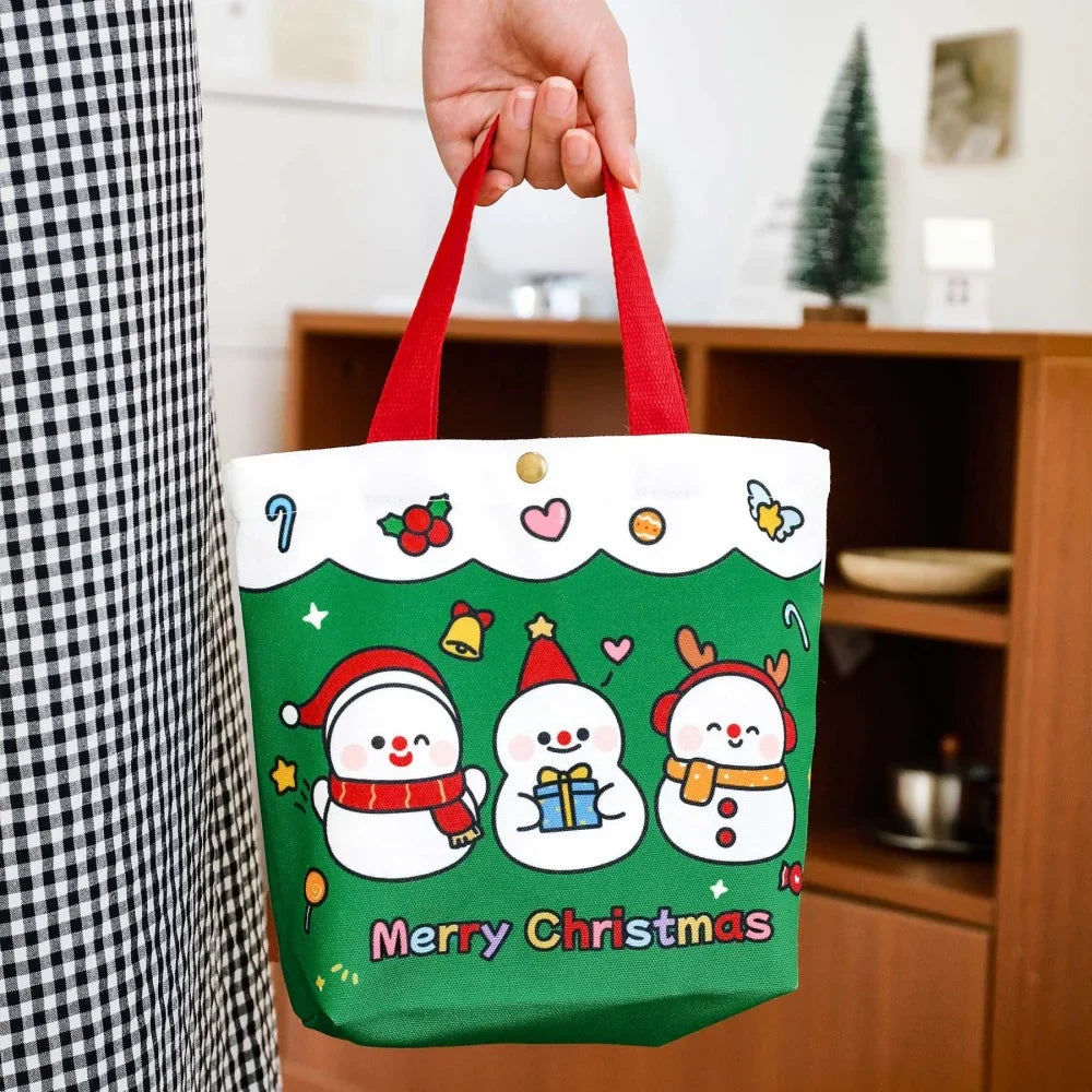 Christmas Canvas Tote Bag | Santa & Elk Festive Gift Bag