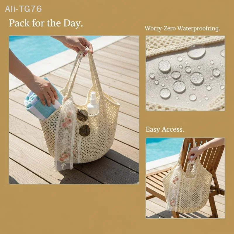 Handmade Woven Straw Beach Tote Bag – Large Women's Shoulder Bag