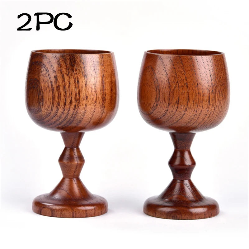 Handmade Natural Spruce wood Goblet Cup Environmental Classical Wine Glass Round Red Wine Teapcup Solid Wooden Goblets Drinkware Peaceful Pleasures Health and Wellness 2PC 101-200ml