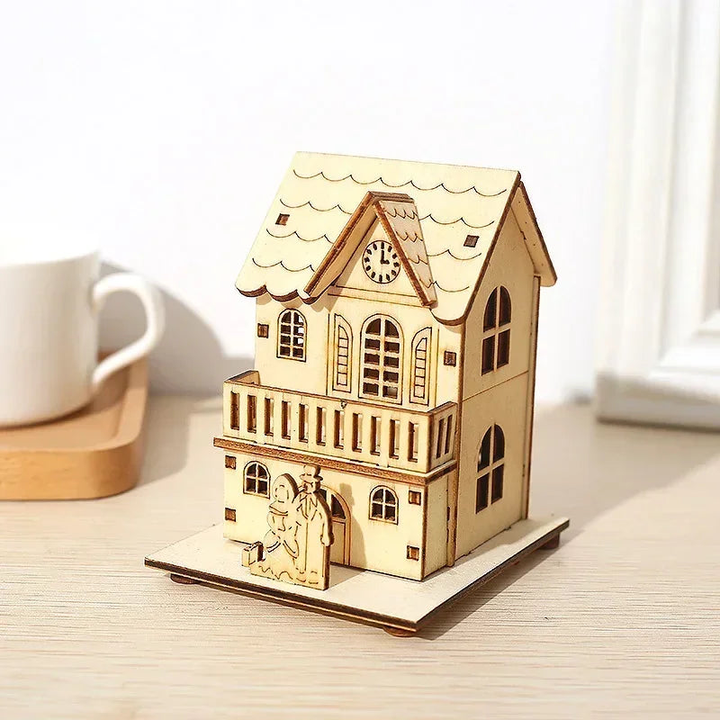 Christmas Decorations Glowing Log Cabin Snow House Xmas Tree Home Desktop Decor DIY Gifts Sets Window Ornaments Cute Wood Crafts Peaceful Pleasures Health and Wellness