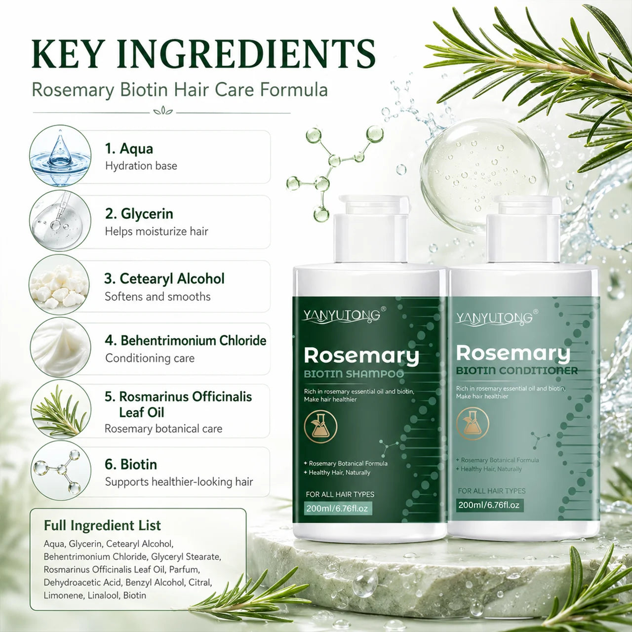 Rosemary shampoo and conditioner set – gentle cleansing, deep moisturizing, and softening effects. Peaceful Pleasures Health and Wellness