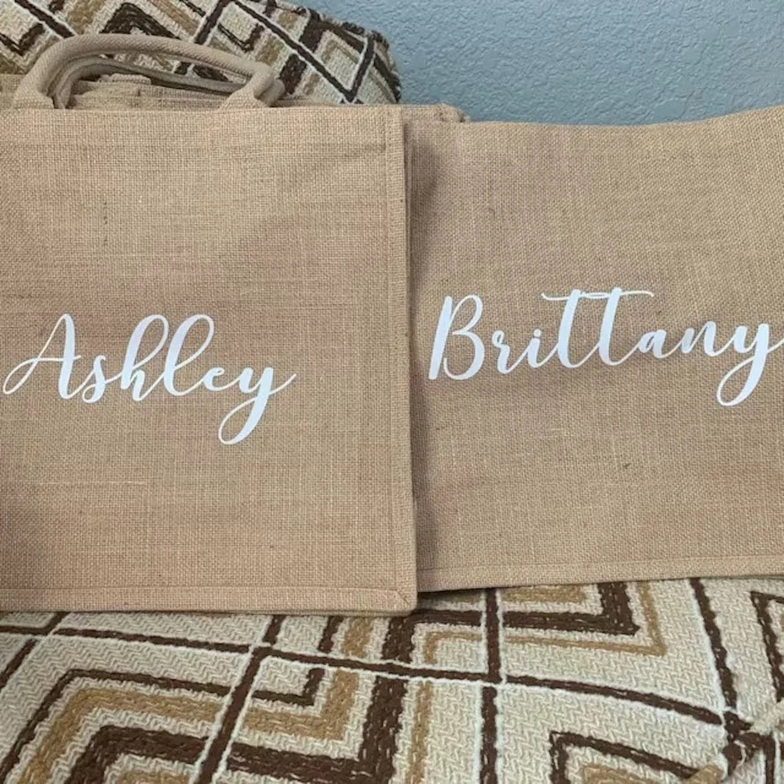 Personalized Burlap Beach Tote Bag | Bridesmaid Bridal Gift
