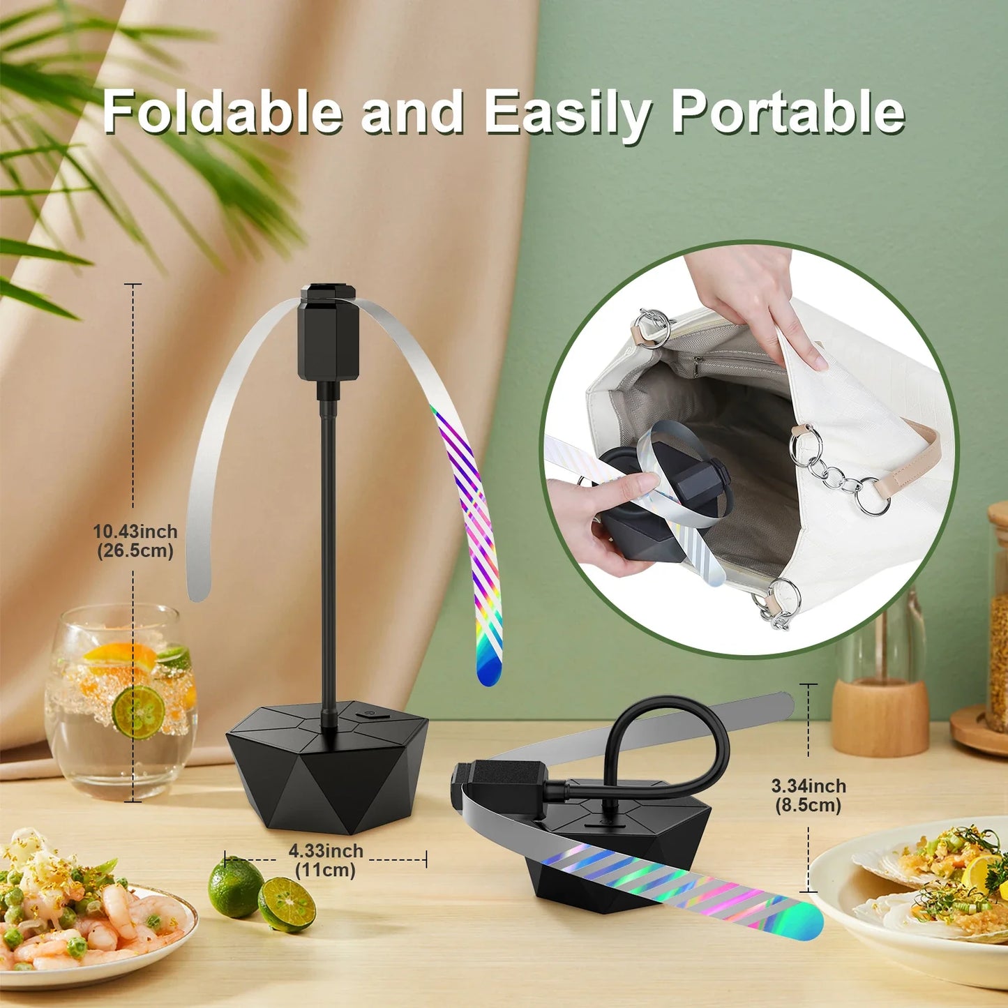 Soundless Fly Repellent Fan – Soft Blades & Hook for Outdoors