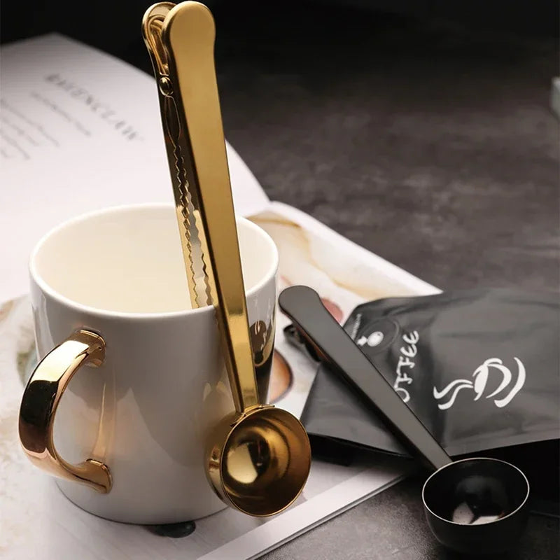 Stainless Steel Long Handle Coffee Spoon & Bag Seal Clip