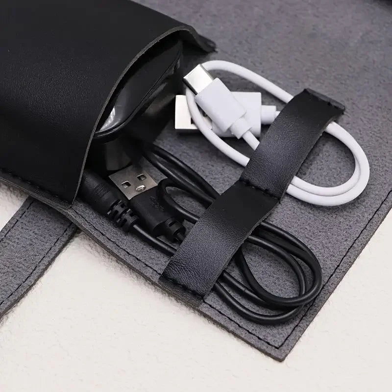 PU Leather Multi-Compartment Travel Organizer for Cables & Chargers Travel Organizer Case Peaceful Pleasures Health and Wellness