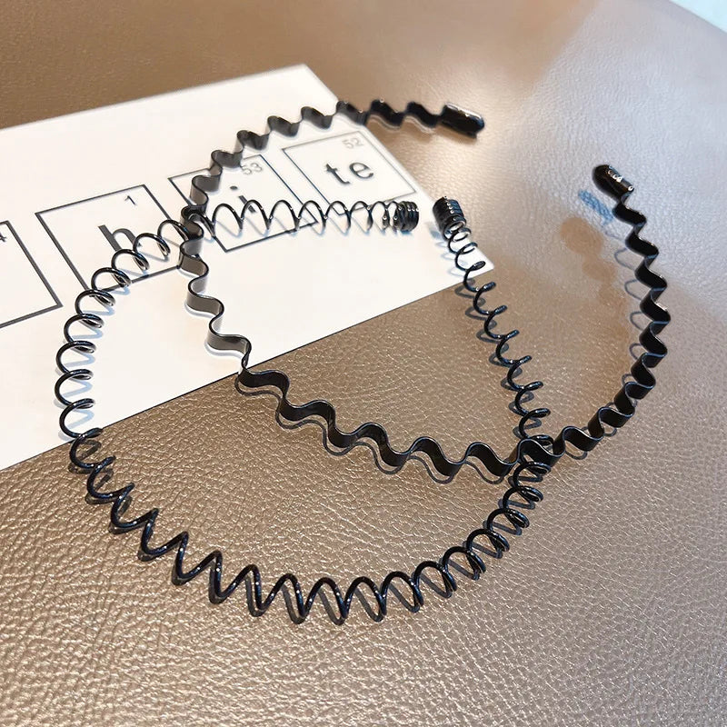 Fashion Metal Hair Band Men Women Unisex Black Waved Head Hoop Sports