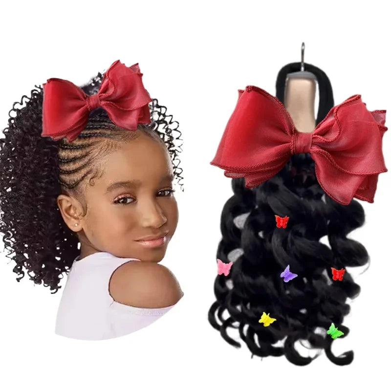 NEW 2pcs/Little Girls Ponytail Hair Extensions Kanekalon Human Hair Like Curly Wavy Private-lable Hair 10 Roots for Black Girls Peaceful Pleasures Health and Wellness