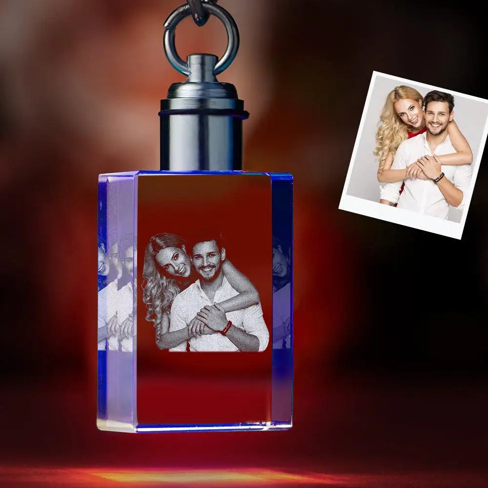 Custom Photo Crystal Keychain LED Light | Laser Engraved Gift