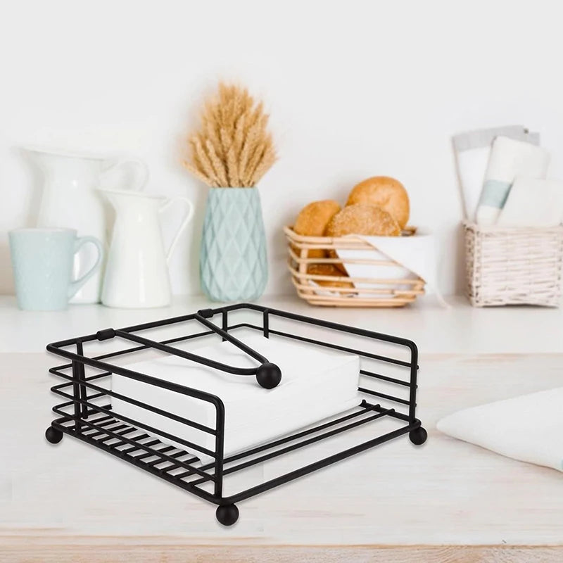New Rustic Metal Napkin Holder Square Paper Organizer For Kitchen Home Restaurant Cafes - Tabletop Decorative Napkin Holder Peaceful Pleasures Health and Wellness