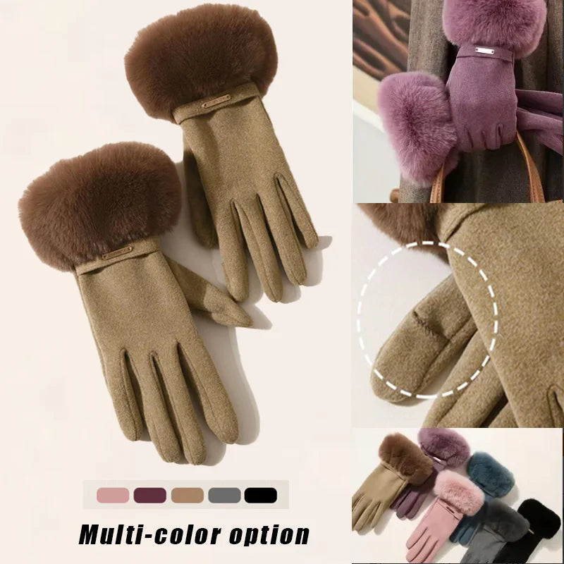 Women's Touchscreen Winter Gloves | Faux Fur Windproof Knit