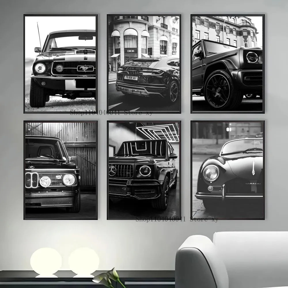 1PC Simple Black And White Luxury Car Poster Home Living Room Bar Restaurant Art Decoration Painting Peaceful Pleasures Health and Wellness
