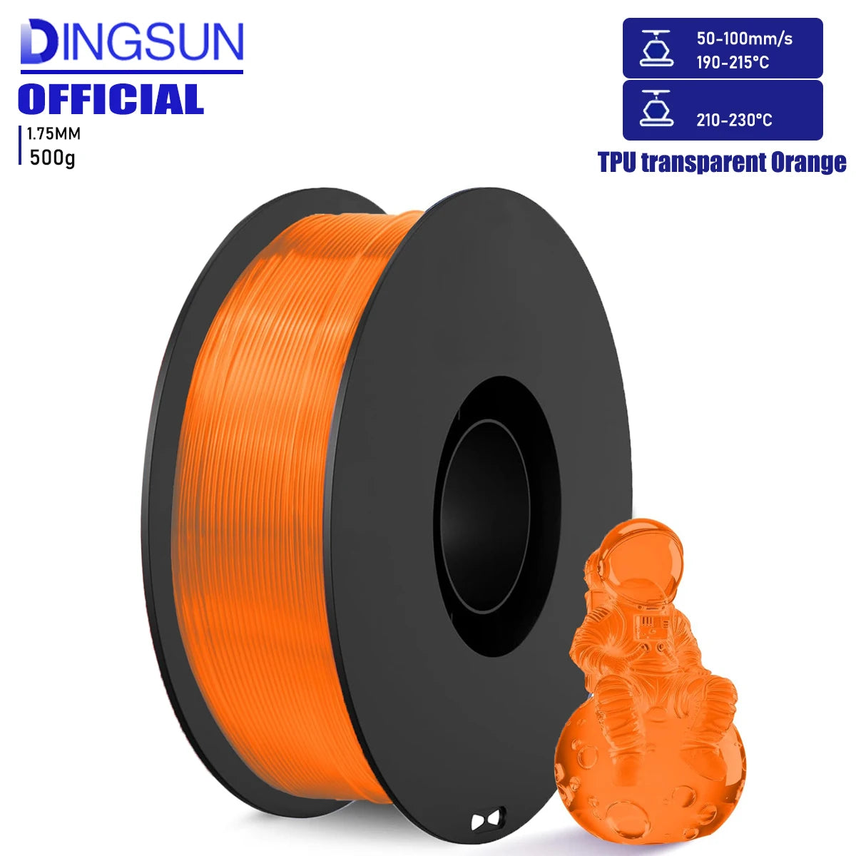 TPU Filament 1.75mm 95A Transparent | ±0.03mm | 250g–1KG