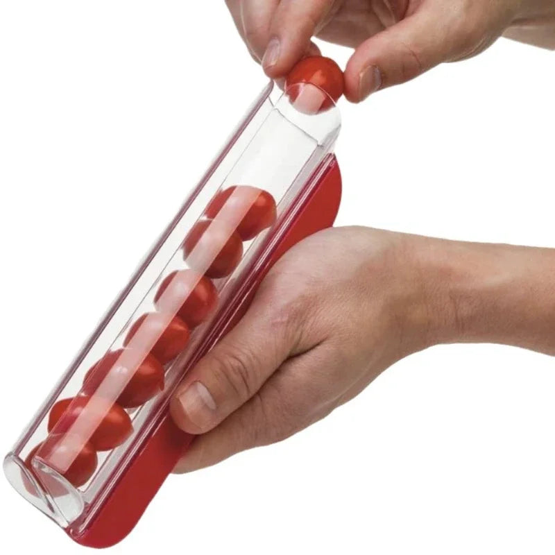 High Quality Plastic Handle Stainless Blade Grape Tomato Fruit Vegetable Salad Cherry Manual Zip Quick Slicer Kitchen Supplies Peaceful Pleasures Health and Wellness