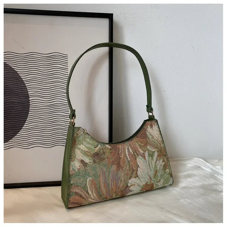 Women's Underarm Bags Autumn Trendy Oil Painting Shoulder Bag Cute