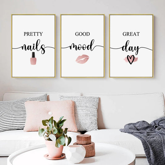 Nordic Pink Makeup Quote Canvas Wall Art | Unframed Print Canvas Wall Art Peaceful Pleasures Health and Wellness