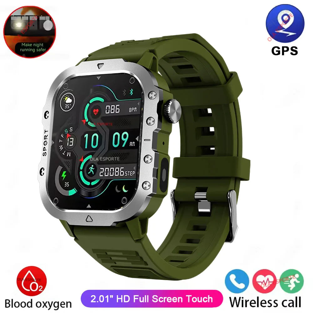 Rugged Military Smartwatch – Bluetooth Call, GPS & AI Voice