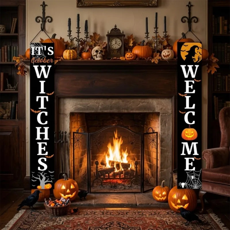 Halloween & Christmas Door Curtain Banner | Holiday Decor Flag