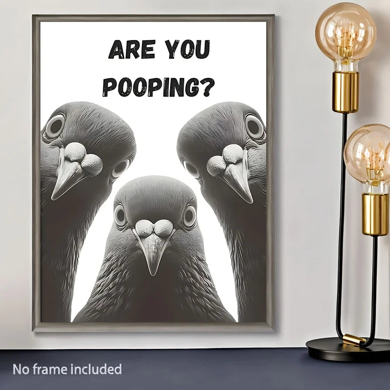 Funny Pigeon Bathroom Canvas Print Poster, Humorous Toilet Wall Art Decor, Unique Creative Wall Art Perfect for Room Decor Peaceful Pleasures Health and Wellness