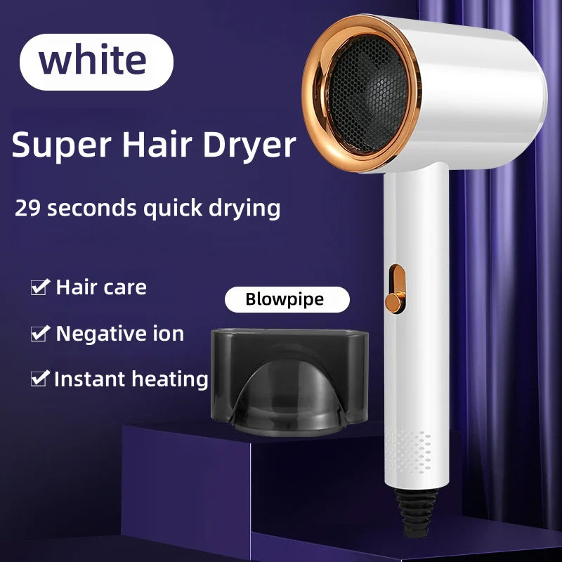 Professional hair salon hair dryer, featuring high-speed drying and ion heating functions. An essential item for travel. Peaceful Pleasures Health and Wellness White