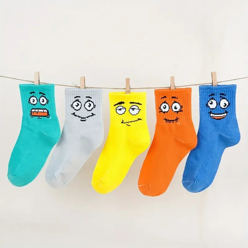 Kids' Colorful Emoticon Socks – 5 Pairs | Ages 1–12 Kids' Novelty Socks Peaceful Pleasures Health and Wellness