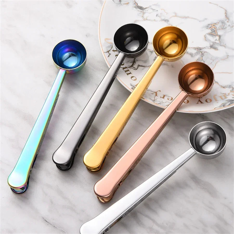Coffe Spoon Drinkware Teas Set Stainless Steel Spoons Sealing Clamp Tableware Coffeeware Teaware Kitchen Snack Bag Bar Dining Peaceful Pleasures Health and Wellness