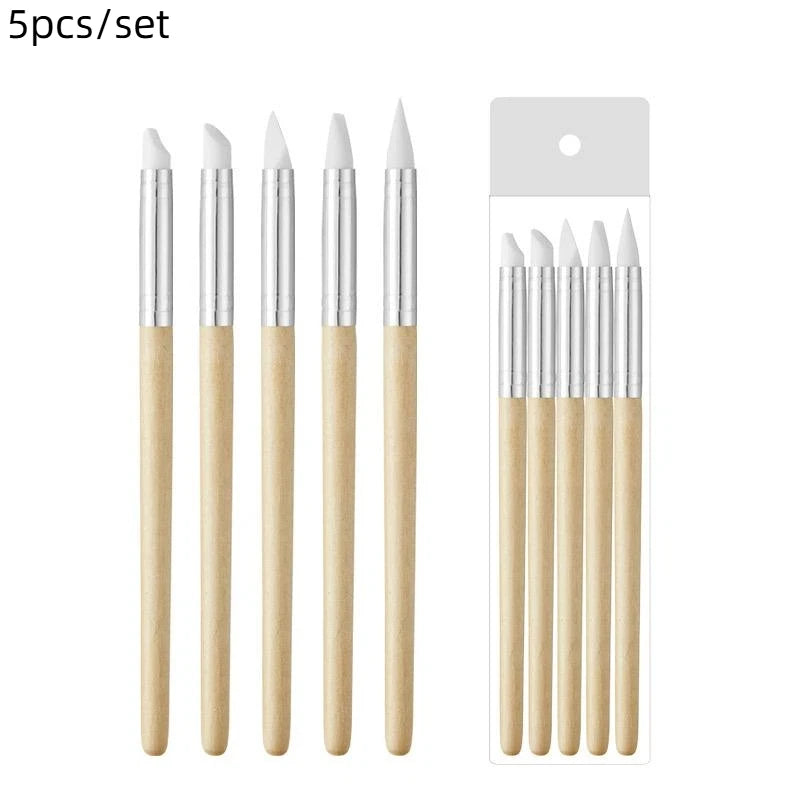 5/10Pcs Silicone Clay Sculpting Tool For Brush Modeling Dotting Nail Art Pottery Clay Tools DIY Carving Sculpting Tools Peaceful Pleasures Health and Wellness A2