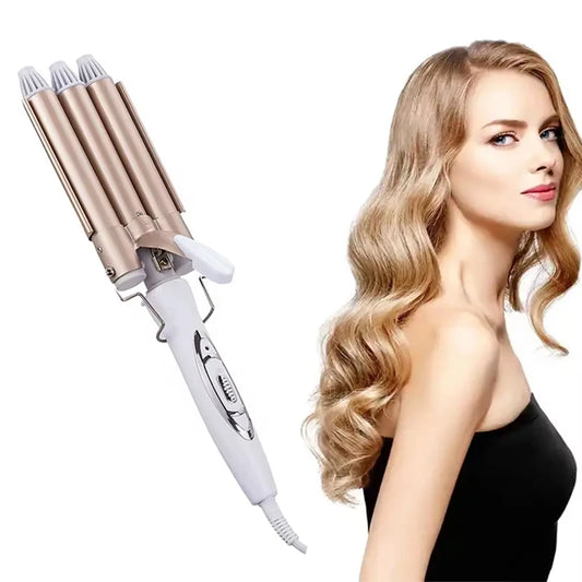 Automatic LCD Display Ceramic Ionic Hair Curler New Home Use Three Barrel Hair Waver PTC Heater Big Wave Curler for Waves Curls Peaceful Pleasures Health and Wellness