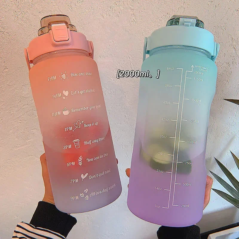 2L Motivational Water Bottle with Straw & Time Scale
