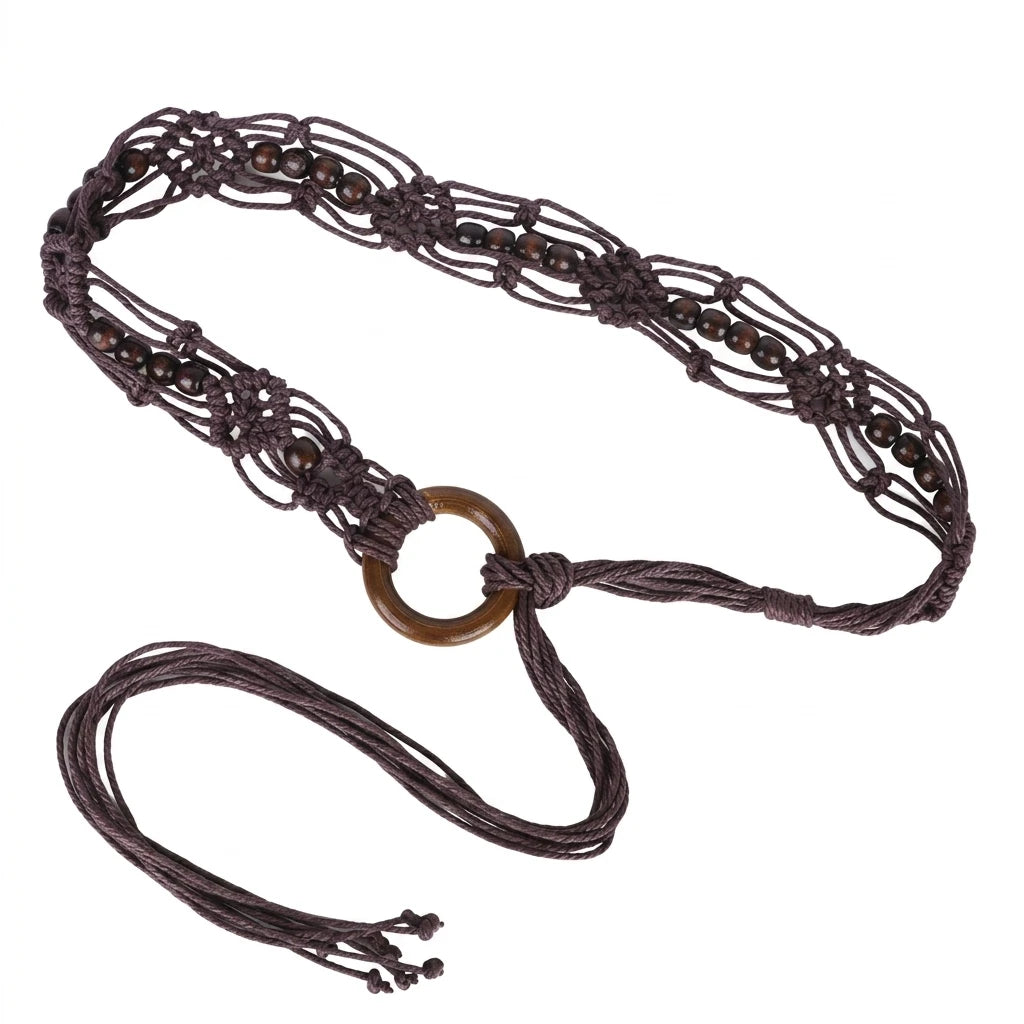 Bohemian Style Woven Belt for Women with Buckle Decoration Long Skirt Matching Peaceful Pleasures Health and Wellness Coffee