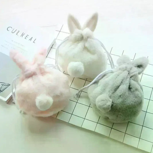 Cute Bunny Ear Drawstring Bag – Kawaii Plush Cosmetic Pouch Cosmetic Drawstring Pouch Oasis Select