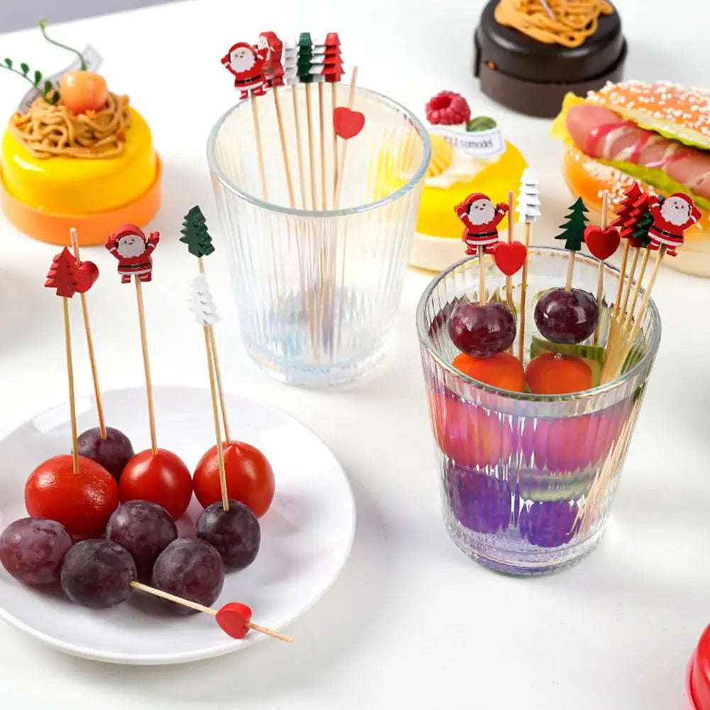 Christmas Bamboo Cocktail Picks 50/100pcs | Festive Food Sticks Holiday Food Picks Peaceful Pleasures Health and Wellness