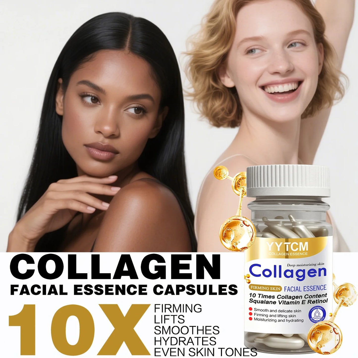 Collagen Firming Capsule Essence, Moisturizing and Smoothing the Skin, Contains Plant-Based Squalane, Retinol, and Vitamin E Deep Hydration Essence (0.4Gx90 Capsules)/Bottle-1 Bottle Peaceful Pleasures Health and Wellness