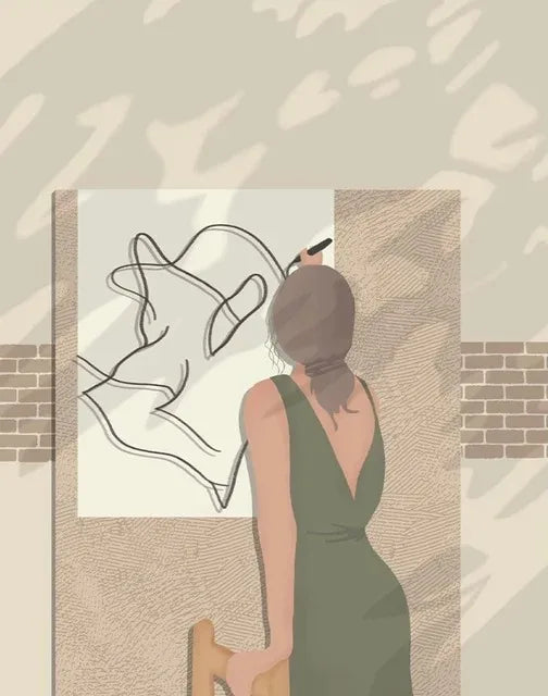 Nordic Abstract Women & Leaf Canvas Wall Art | Girls Room Decor