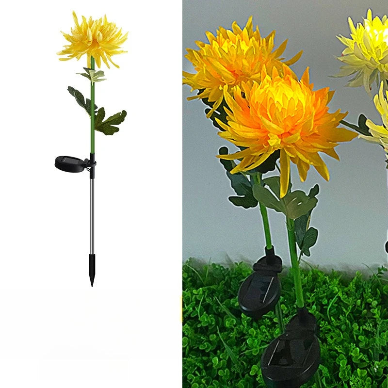 Solar Garden Lamp Solar Flowers Lights Solar Powered Chrysanthemum LED Lawn Light Outdoor Garden Decor Perfect for Yard Fence Peaceful Pleasures Health and Wellness yellow 2 pcs