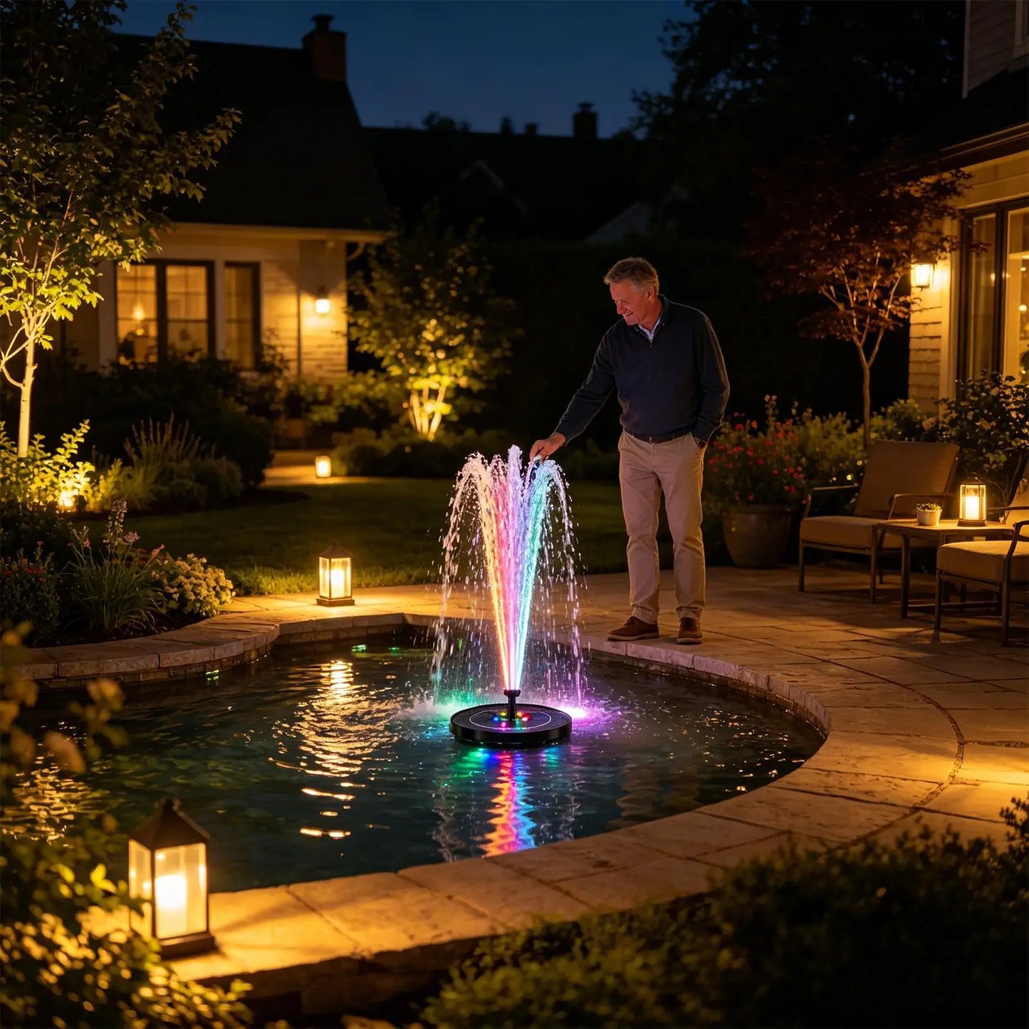 Floating Solar Bird Bath Fountain with LED Lights Water Pump for Outdoor Garden, Pool Fountain for Backyard Patio Fish Tank Deck Peaceful Pleasures Health and Wellness