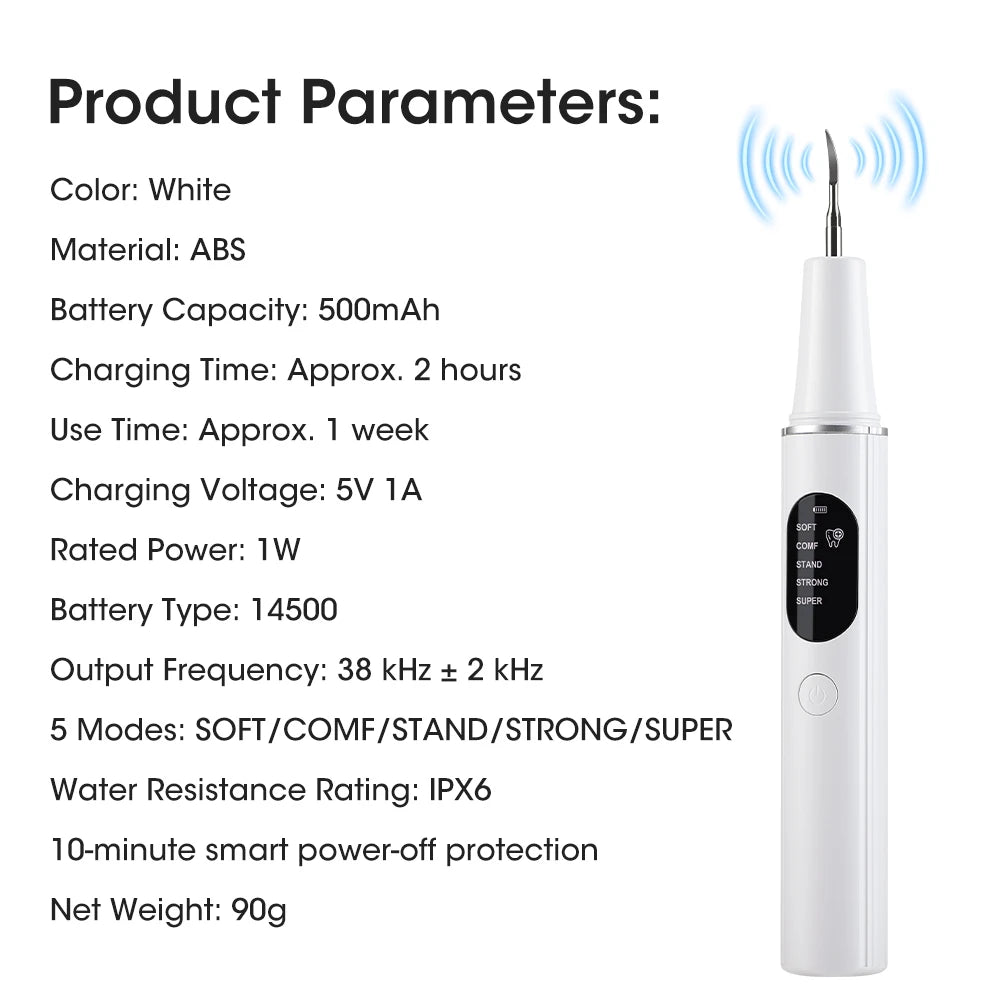 NEW Ultrasonic Electric Tooth Cleaner Dental Scaler 5 Modes IPX6 Rechargeable Plaque Remover for Home Travel Oral Braces Care Peaceful Pleasures Health and Wellness