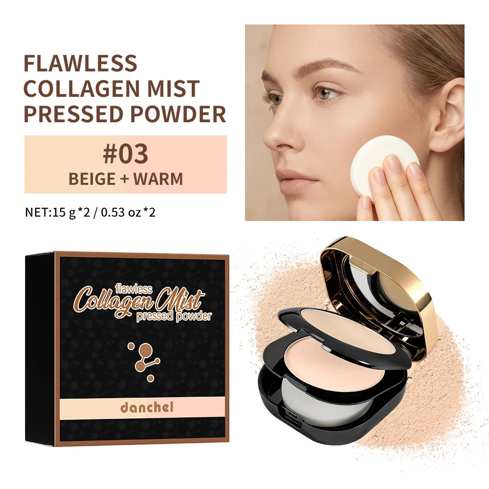 2 Shades Collagen Contour Setting Powder Waterproof Oil Control Matte Finish Brightening Long Lasting Foundation Pressed Powder Peaceful Pleasures Health and Wellness 3NATURAL IVORY