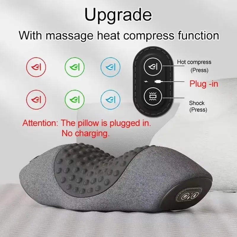 Electric Massage Pillow Heating Vibration Neck Massage Relieves Muscle Tension Protect Cervical Spine Help Solve Sleep Problems Peaceful Pleasures Health and Wellness Heat-Massage