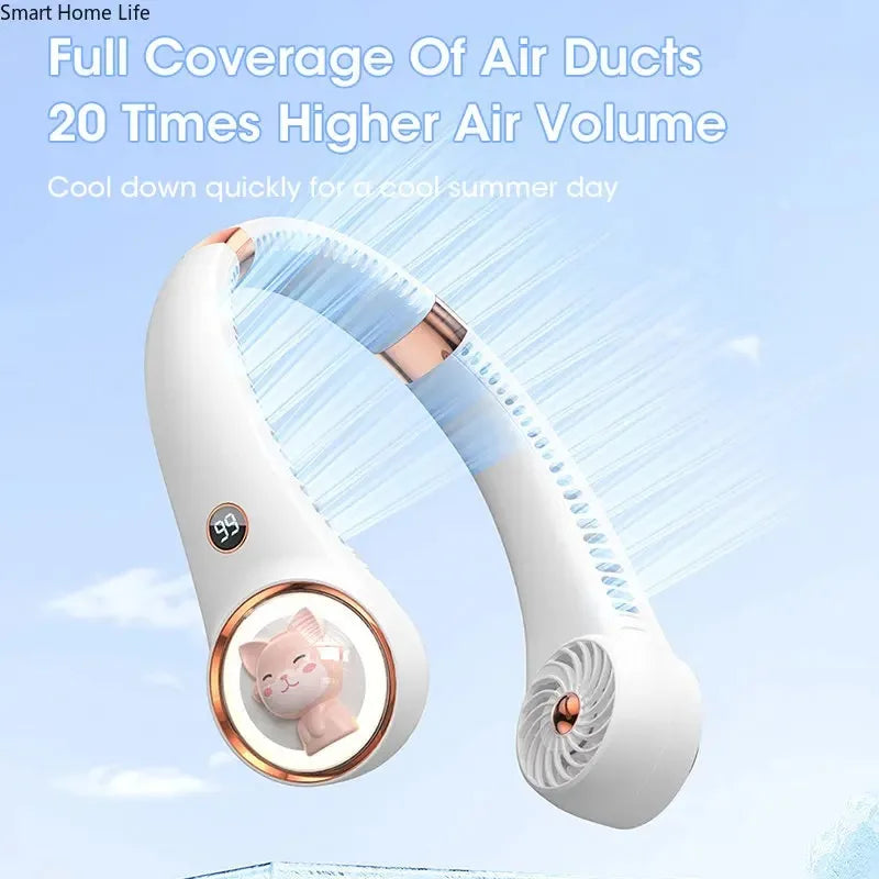 Bladeless Neck Fan Cute Cat Portable USB Rechargeable Mini with Digital Display 2000mAh Battery for Outdoor Travel Peaceful Pleasures Health and Wellness