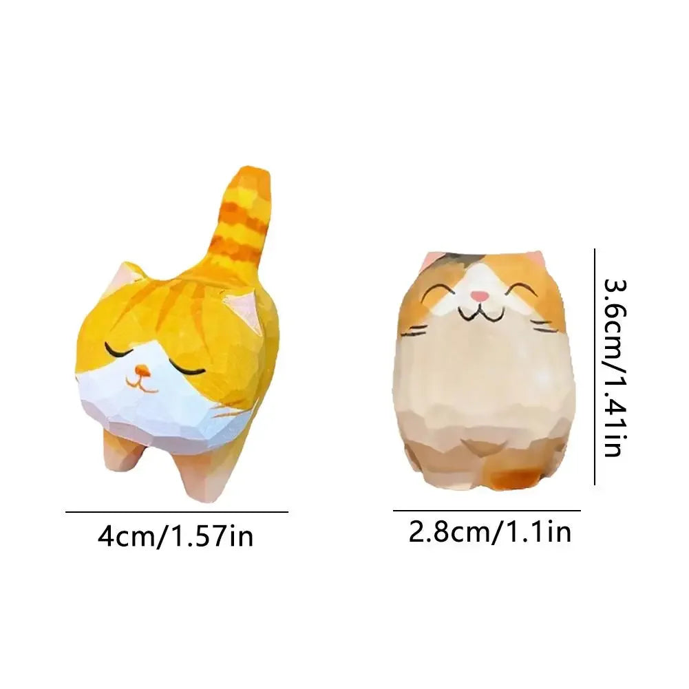Handmade Wooden Carved Cat Figurine Multi Style Cute Kitten Sculpture Calico Orange Cat Desktop Decor Home Indoor Art Craft Peaceful Pleasures Health and Wellness
