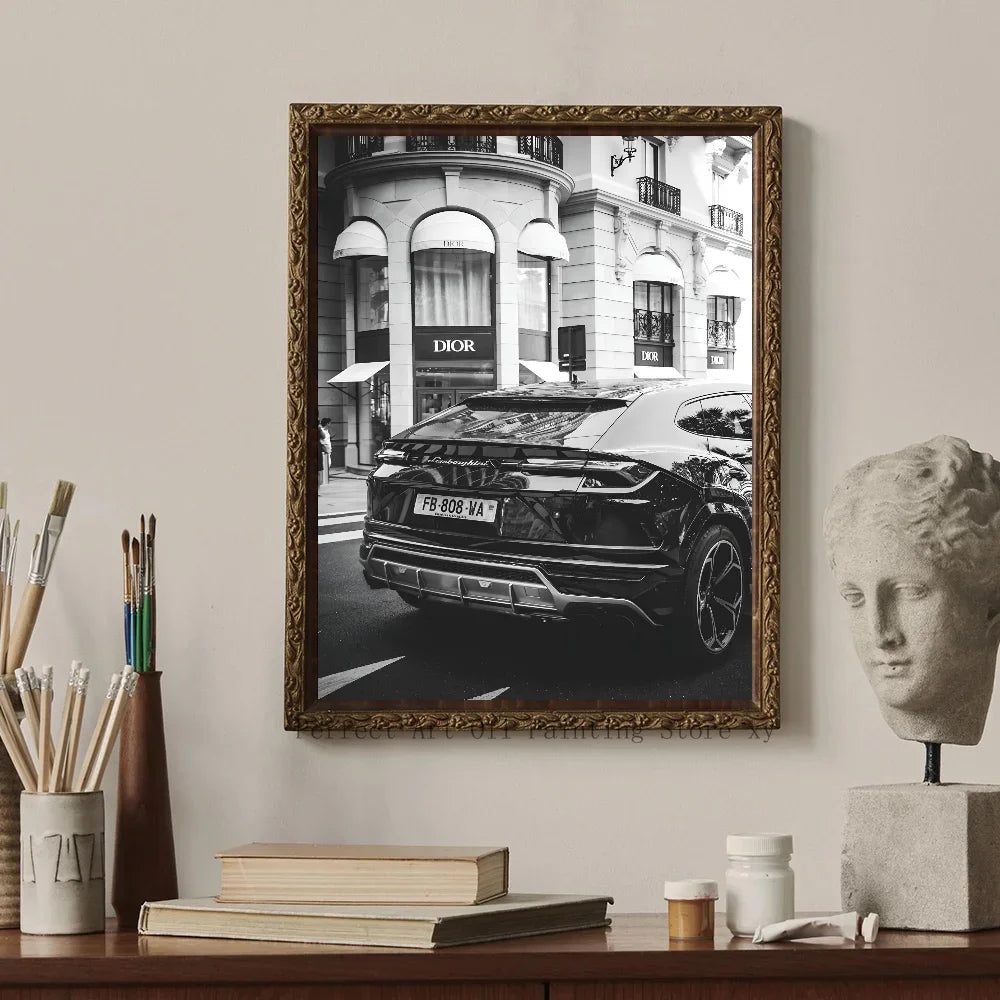 1PC Simple Black And White Luxury Car Poster Home Living Room Bar Restaurant Art Decoration Painting Peaceful Pleasures Health and Wellness z2 20x30cm
