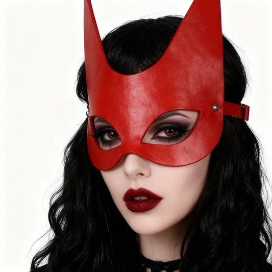 Red PU Leather Mask Half Eyes Fox Cosplay Face Cat Halloween Women Peaceful Pleasures Health and Wellness