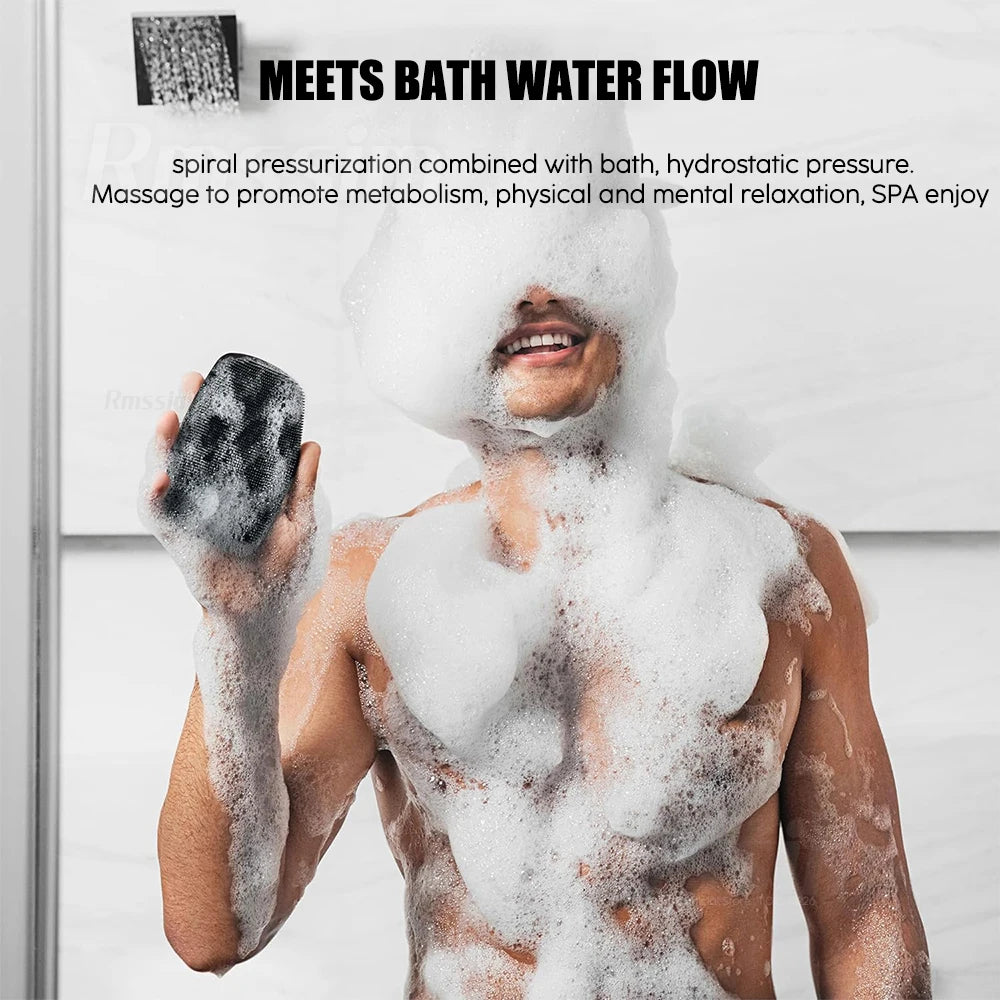 Silicone Body Scrubber Bath Wash Brush Exfoliating Loofah Body Brush Shower Face Scrubber Handle Wet & Dry Brushing for Man Wom Peaceful Pleasures Health and Wellness