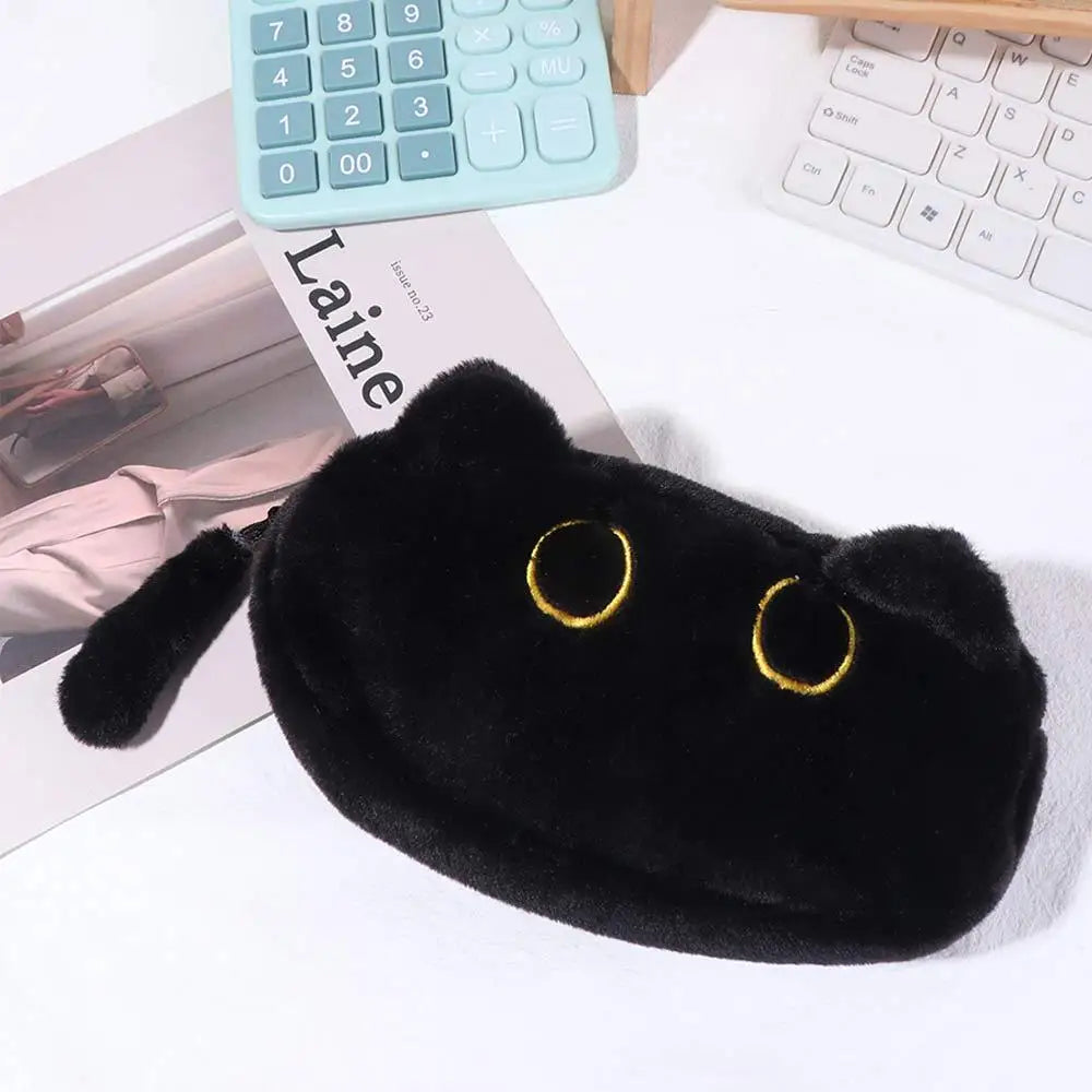 Animal Cat Pencil Case Large Capacity Zipper Closure Black Cat Pen Bag Cute Design Soft Touch Stationery Storage Bag Peaceful Pleasures Health and Wellness