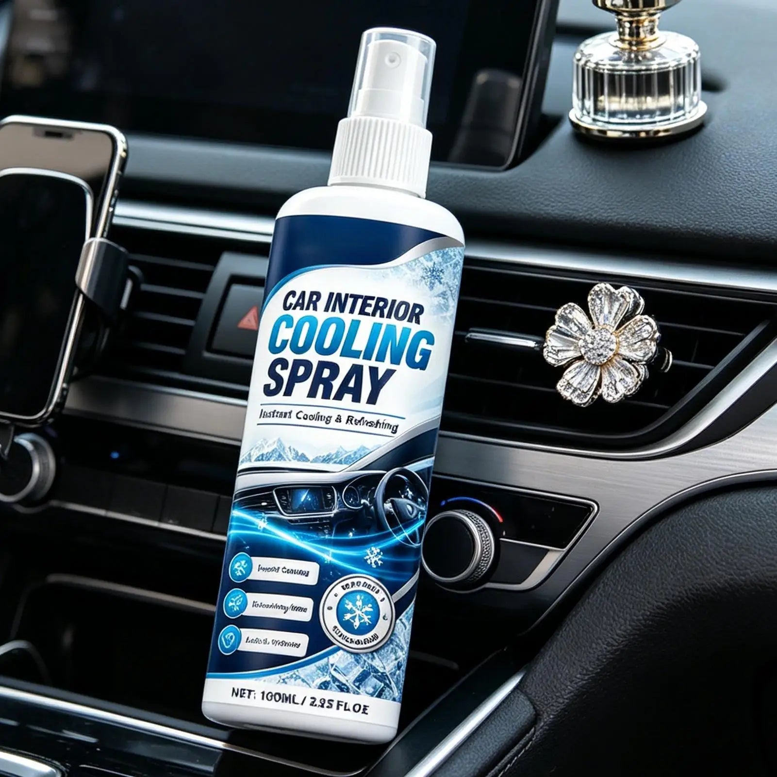 100ml Car Interior Cooling Spray Fast-Acting Freeze Spray Cools Leather Seats Dashboard Steering Wheel, Odor Eliminator Peaceful Pleasures Health and Wellness