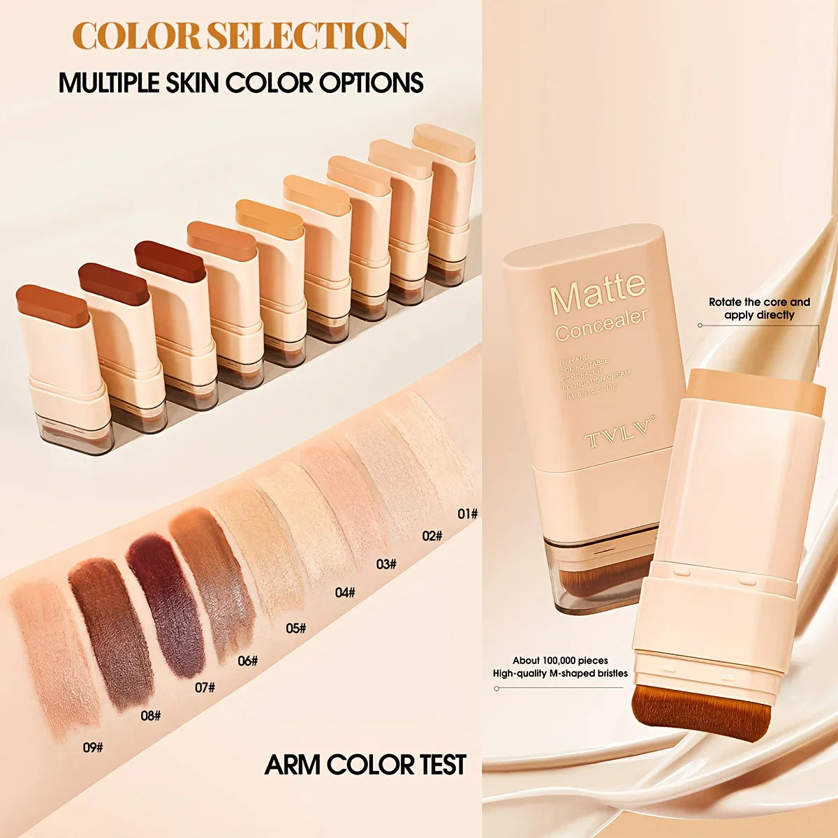 2-in-1 Foundation & Concealer Stick – 9 Shades | Waterproof